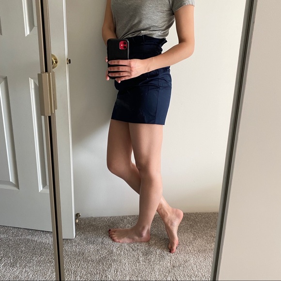 Navy Pleated Belted Miniskirt - Picture 2 of 5